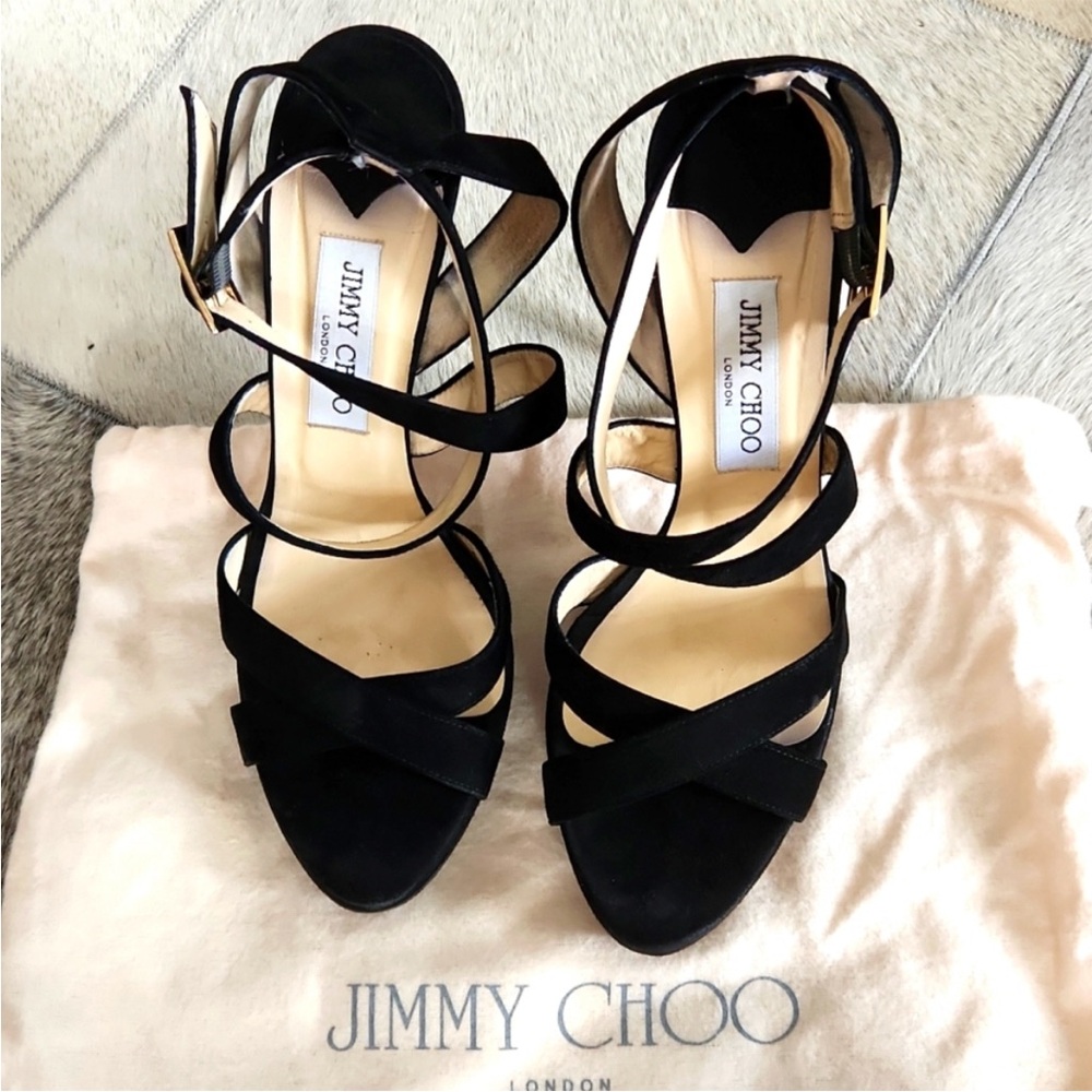 Jimmy Choo Vamp Sue Black Suede Strap heels. In great condition size 40